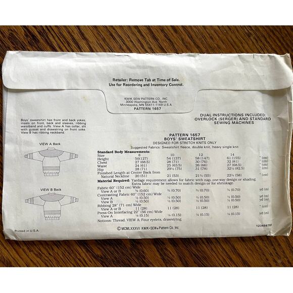 UNCUT Vintage 1980s Kwik Sew 1657 Sewing Pattern Size XS - S Mens Sweatshirt - Picture 2 of 2